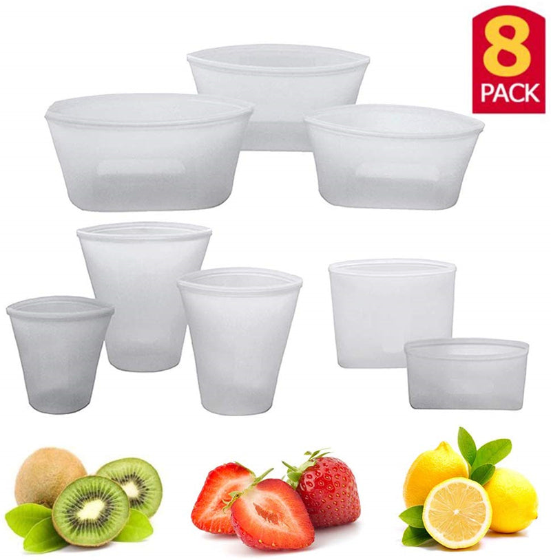Silicone Food Storage Set Fresh Bowl Cup Bag Reusable 8pcs